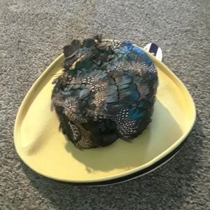 Ladies Beige Feathered Derby Or Church Hat NEW